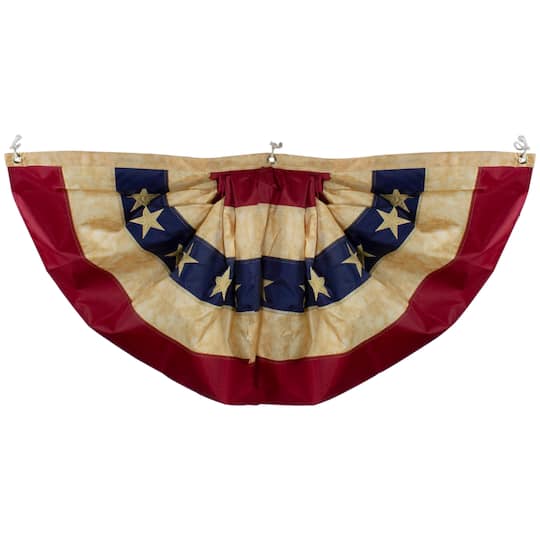 Patriotic Americana Tea-Stained Pleated Bunting Flag, 24" x 48"